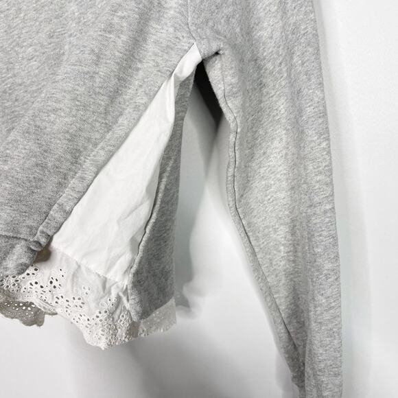 La Vie Rebecca Taylor Small Gray White French Terry Pullover Ruffle Eyelet Neck - Picture 7 of 10
